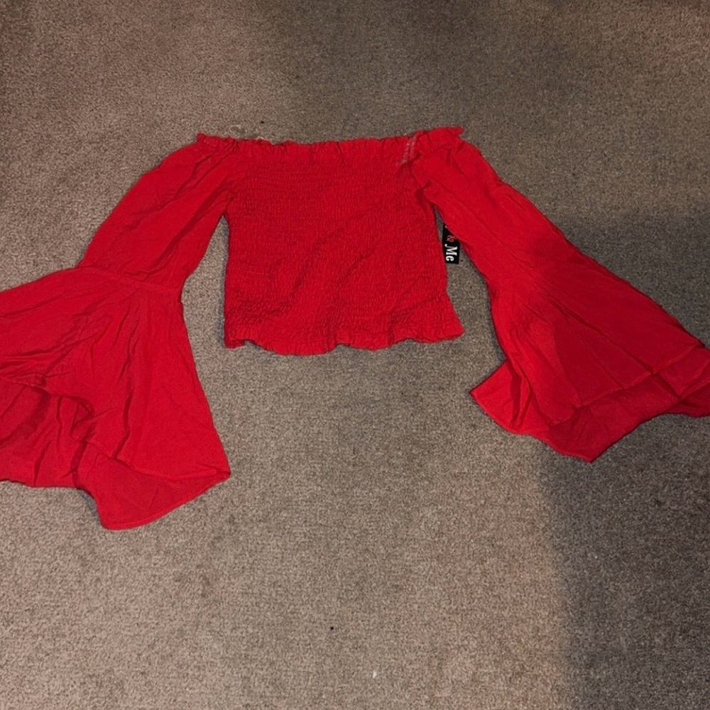 Red Off-Shoulder Bell Sleeve Top